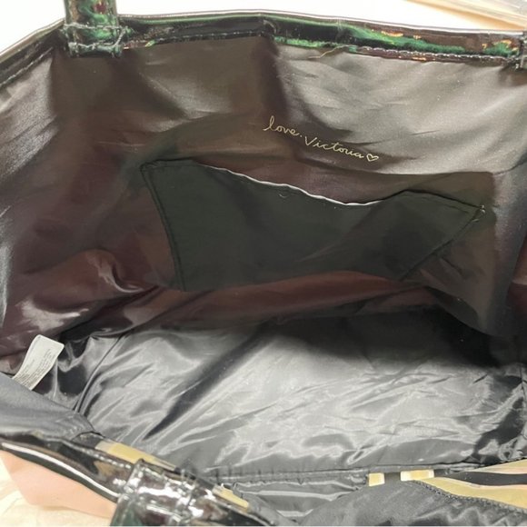 New Victoria's Secret Pink Canvas with Black Gold Stripe Weekender Tote Bag - Picture 7 of 11